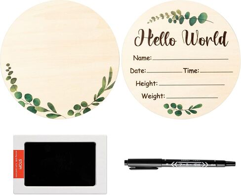 R HORSE Baby Birth Announcement Sign with Marker Pen, Boho Sun Baby Name Sign with Ink Pad for Hand and Footprints, Wooden Hello World Newborn Announcement Nursery Decor Keepsake Gifts in Saudi Arabia