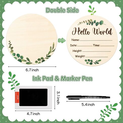 R HORSE Baby Birth Announcement Sign with Marker Pen, Boho Sun Baby Name Sign with Ink Pad for Hand and Footprints, Wooden Hello World Newborn Announcement Nursery Decor Keepsake Gifts in Saudi Arabia