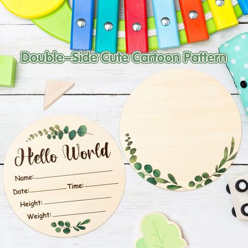 R HORSE Baby Birth Announcement Sign with Marker Pen, Boho Sun Baby Name Sign with Ink Pad for Hand and Footprints, Wooden Hello World Newborn Announcement Nursery Decor Keepsake Gifts in Saudi Arabia