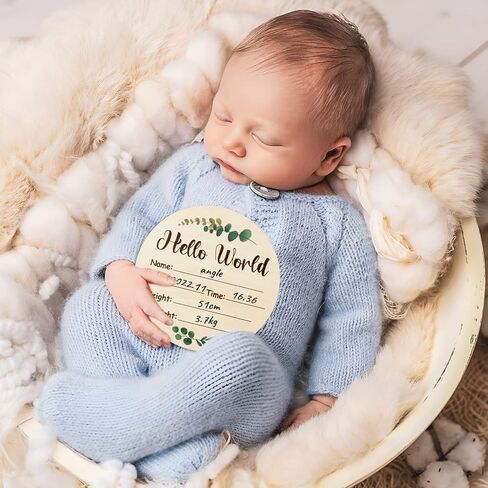R HORSE Baby Birth Announcement Sign with Marker Pen, Boho Sun Baby Name Sign with Ink Pad for Hand and Footprints, Wooden Hello World Newborn Announcement Nursery Decor Keepsake Gifts in Saudi Arabia