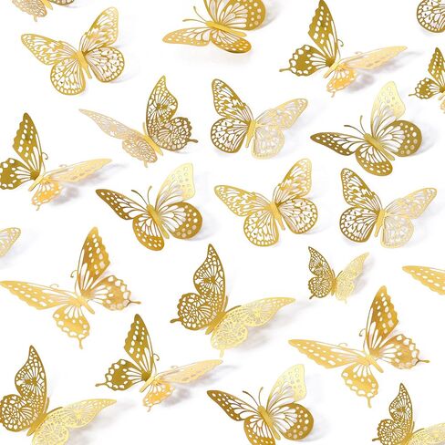 SAOROPEB 3D Butterfly Wall Decor - 48 Pcs, 4 Styles, 3 Sizes, Gold Butterfly Decorations for Birthday & Party Celebrations, Removable Stickers in Saudi Arabia