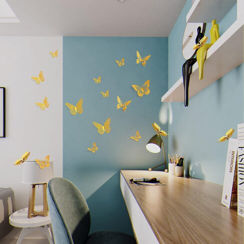 SAOROPEB 3D Butterfly Wall Decor - 48 Pcs, 4 Styles, 3 Sizes, Gold Butterfly Decorations for Birthday & Party Celebrations, Removable Stickers in Saudi Arabia