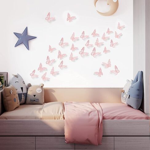 SAOROPEB 3D Butterfly Wall Decor, 72Pcs Butterfly Stickers, Pink | 3 Sizes 3 Styles, Pink Butterfly Decorations Removable for Room Decor Party Balloon Cake Decoration Flower Arrangements in Saudi Arabia