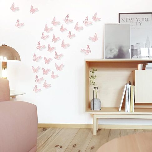 SAOROPEB 3D Butterfly Wall Decor, 72Pcs Butterfly Stickers, Pink | 3 Sizes 3 Styles, Pink Butterfly Decorations Removable for Room Decor Party Balloon Cake Decoration Flower Arrangements in Saudi Arabia