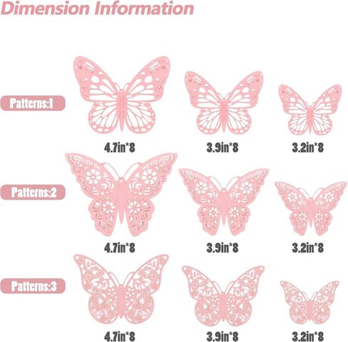SAOROPEB 3D Butterfly Wall Decor, 72Pcs Butterfly Stickers, Pink | 3 Sizes 3 Styles, Pink Butterfly Decorations Removable for Room Decor Party Balloon Cake Decoration Flower Arrangements in Saudi Arabia