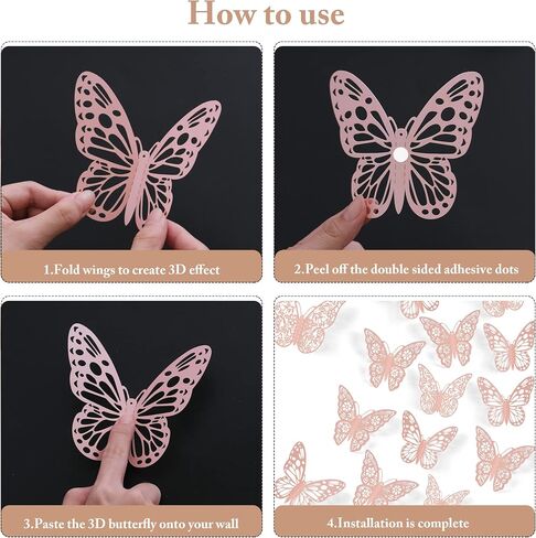 SAOROPEB 3D Butterfly Wall Decor, 72Pcs Butterfly Stickers, Pink | 3 Sizes 3 Styles, Pink Butterfly Decorations Removable for Room Decor Party Balloon Cake Decoration Flower Arrangements in Saudi Arabia
