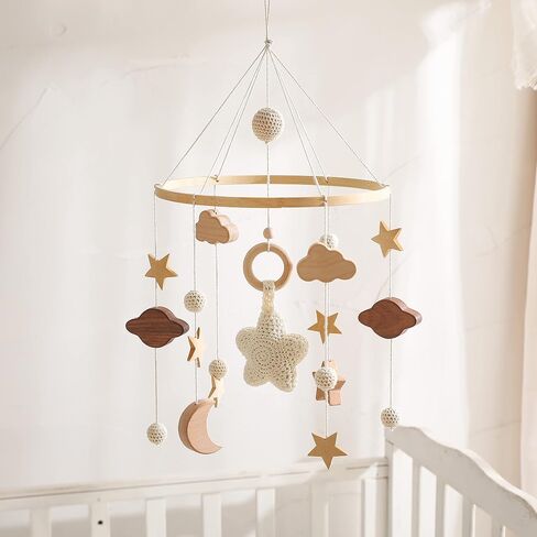 let's make Baby Crib Mobile Arm - Wooden Mobile Arm with Height Adjustable＆360° Rotatable Upgraded Arched Base Nursery Mobile Holder for Crib Mobile Hanger Baby Crib Attachment Nursery Decor in Saudi Arabia