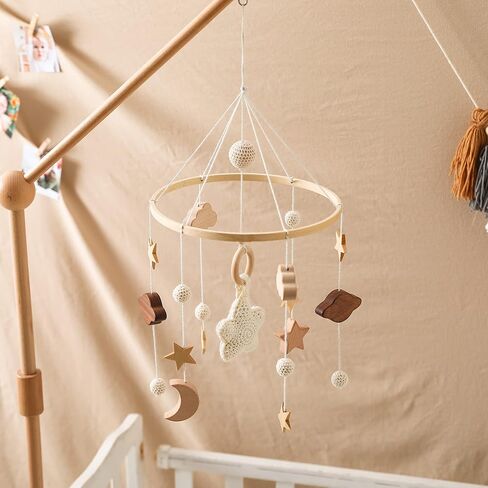 let's make Baby Crib Mobile Arm - Wooden Mobile Arm with Height Adjustable＆360° Rotatable Upgraded Arched Base Nursery Mobile Holder for Crib Mobile Hanger Baby Crib Attachment Nursery Decor in Saudi Arabia