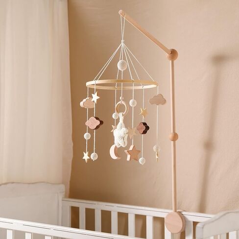 let's make Baby Crib Mobile Arm - Wooden Mobile Arm with Height Adjustable＆360° Rotatable Upgraded Arched Base Nursery Mobile Holder for Crib Mobile Hanger Baby Crib Attachment Nursery Decor in Saudi Arabia