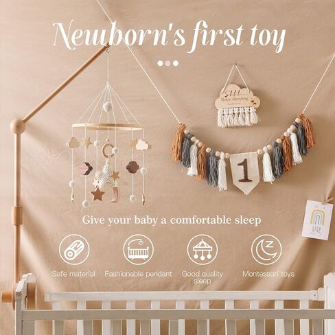 let's make Baby Crib Mobile Arm - Wooden Mobile Arm with Height Adjustable＆360° Rotatable Upgraded Arched Base Nursery Mobile Holder for Crib Mobile Hanger Baby Crib Attachment Nursery Decor in Saudi Arabia