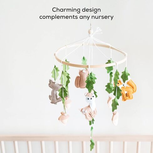 First Landings Woodland Baby Mobile لسرير الأطفال - هواتف محمولة لحضانة الأطفال - موضوع ديكور حضانة Woodland - أشياء أطفال محايدة جنسانيًا - ديكور حضانة حيوانات الغابات - هاتف محمول للأطفال - أشياء أطفال Woodland in Kuwait