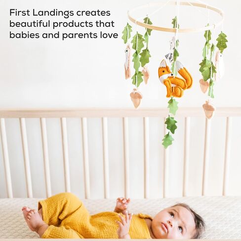 First Landings Woodland Baby Mobile لسرير الأطفال - هواتف محمولة لحضانة الأطفال - موضوع ديكور حضانة Woodland - أشياء أطفال محايدة جنسانيًا - ديكور حضانة حيوانات الغابات - هاتف محمول للأطفال - أشياء أطفال Woodland in Kuwait