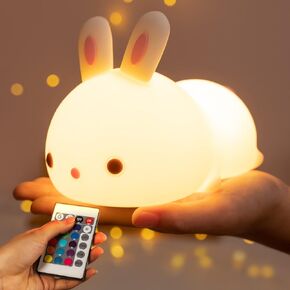 One Fire Cute Bunny Baby Gifts for Girls【Gifts Package+Remote】, 16 Colors & Remote Baby Girl Nursery Night Light, 100% Safety Baby Girl Gift for Baby Girl,Rechargeable Baby Girl Gifts for Baby Girl