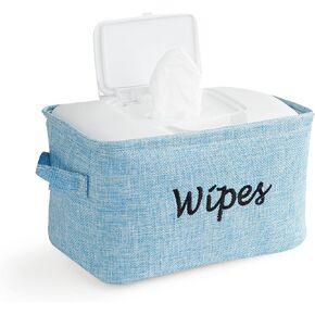 Dejaroo - Baskets for Organizing Wipes and Newborn Essentials, Diaper and Wipes Organizer, Embroidered Baby Shower Gifts for Moms, Linen Basket with Handle, 9 x 6 x 5.5 Inches, Blue in Kuwait