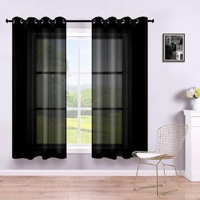 KOUFALL Black Sheer Curtains 45 Inch Length for Basement Windows Set of 2 Panels Grommet Faux Linen Semi Translucent Short Curtains for Small Windows Kitchen Bedroom Bathroom 52x45 Inches Long in Saudi Arabia