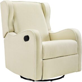 Angel Line Rebecca Upholstered Swivel Gliding Recliner,Metal, Beige/White