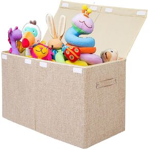 popoly Large Toy Box Chest Storage with Flip-Top Lid, Collapsible Kids Storage Boxes Container Bins for Toys, Playroom Organizers, 25"x13" x16"(Linen Beige)
