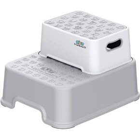 BlueSnail Double up Step Stool for Kids, Anti-Slip Sturdy Toddler Two Step Stool for Bathroom, Kitchen and Toilet Potty Training (White) in Kuwait