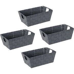 Simplify Medium Woven Strap Tote | Decorative Storage Basket | 2 Handles | Organization | Closet | Bedroom | Bathroom | Nursery | Accessories | Toys | Gifts | 1 Pack | Grey in Kuwait