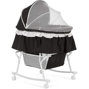 Lacy Portable 2-in-1 Bassinet & Cradle in Blue and White, Lightweight Baby Bassinet with Storage Basket, Adjustable and Removable Canopy in Kuwait
