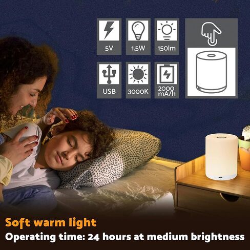 DAZZY DOT Rechargeable Baby Night Light, Dimmable Touch Nursery Lamp | 2600mAh battery, warm yellow glow, ABS material, USB-C charging, for breastfeeding, diaper changes, bedside, travel in Saudi Arabia