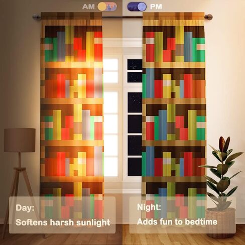 Allenjoy Pixelated رف كتب الأطفال ستائر نافذة للأولاد والبنات والأطفال غرفة نوم الأطفال طفل المنزل ديكور مكتب ديكور دائم النسيج قابل للغسل في آلة 82 بوصة × 84 بوصة in Kuwait