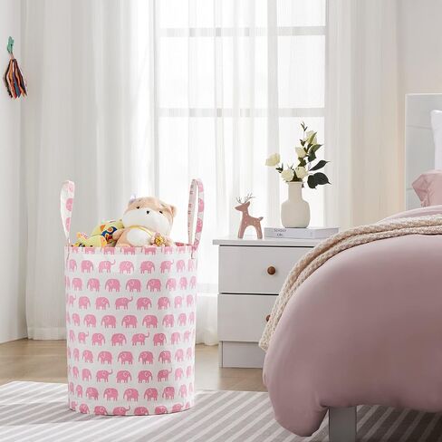 Baby Laundry Basket Nursery Hamper with Long Handles, Bowknot | Large Storage Basket, baby hamper, pink laundry basket, kids hamper, Toy Bins for Nursery, Girls, Boys, Kids Room Décor in Saudi Arabia