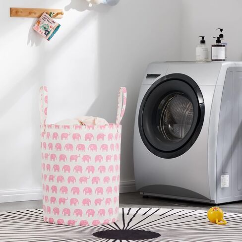Baby Laundry Basket Nursery Hamper with Long Handles, Bowknot | Large Storage Basket, baby hamper, pink laundry basket, kids hamper, Toy Bins for Nursery, Girls, Boys, Kids Room Décor in Saudi Arabia