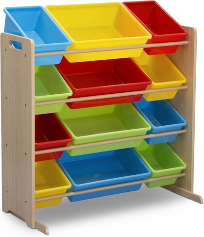 Delta Children Kids Toy Storage Organizer with 12 Plastic Bins - Greenguard Gold Certified & MySize Deluxe Toy Box - Greenguard Gold Certified, Bianca White in Saudi Arabia