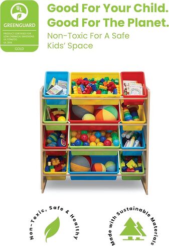 Delta Children Kids Toy Storage Organizer with 12 Plastic Bins - Greenguard Gold Certified & MySize Deluxe Toy Box - Greenguard Gold Certified, Bianca White in Saudi Arabia
