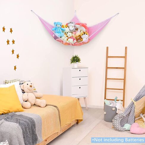 Basumee Stuffed Animals Hammock with LED Light Large Plush Toy Net Organizer Corner Stuffed Animals Storage Hanging Holder for Soft Toys Space-Saving Nursery Playroom Bedroom Decor in Saudi Arabia