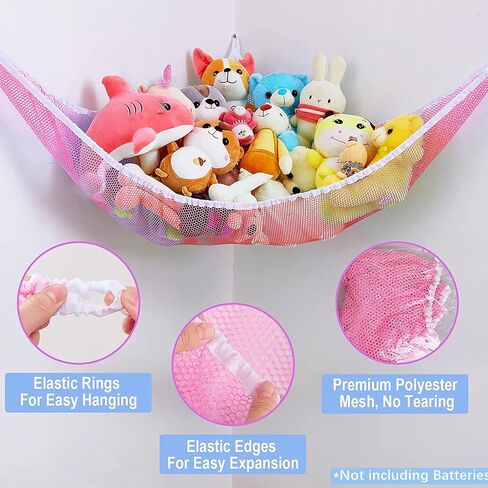 Basumee Stuffed Animals Hammock with LED Light Large Plush Toy Net Organizer Corner Stuffed Animals Storage Hanging Holder for Soft Toys Space-Saving Nursery Playroom Bedroom Decor in Saudi Arabia