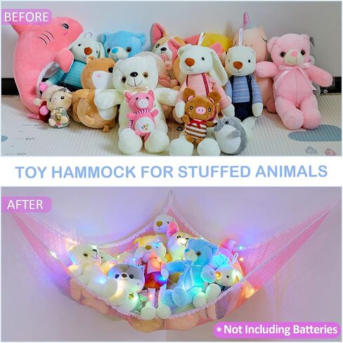 Basumee Stuffed Animals Hammock with LED Light Large Plush Toy Net Organizer Corner Stuffed Animals Storage Hanging Holder for Soft Toys Space-Saving Nursery Playroom Bedroom Decor in Saudi Arabia