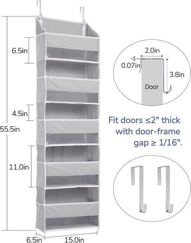 ULG 1-Pack Over Door Organizer with 5 Large Pockets 10 Mesh Side Pockets, 44 lbs Weight Capacity Hanging Storage Organizer with Clear Window for Bedroom Bathroom Kitchen, RV, Camper, Beige in Saudi Arabia