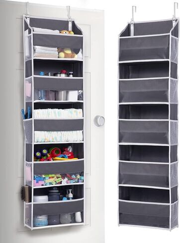 ULG 1-Pack Over Door Organizer with 5 Large Pockets 10 Mesh Side Pockets, 44 lbs Weight Capacity Hanging Storage Organizer with Clear Window for Bedroom Bathroom Kitchen, RV, Camper, Beige in Saudi Arabia