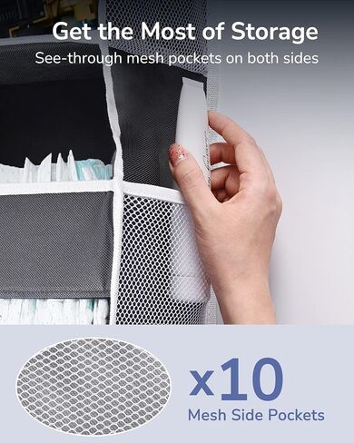 ULG 1-Pack Over Door Organizer with 5 Large Pockets 10 Mesh Side Pockets, 44 lbs Weight Capacity Hanging Storage Organizer with Clear Window for Bedroom Bathroom Kitchen, RV, Camper, Beige in Saudi Arabia