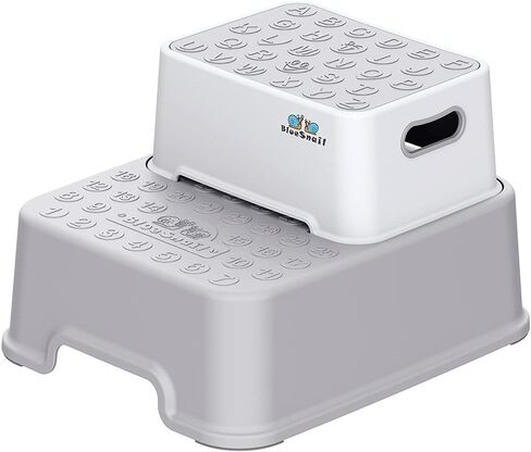 BlueSnail Double up Step Stool for Kids, Anti-Slip Sturdy Toddler Two Step Stool for Bathroom, Kitchen and Toilet Potty Training (White) in Kuwait