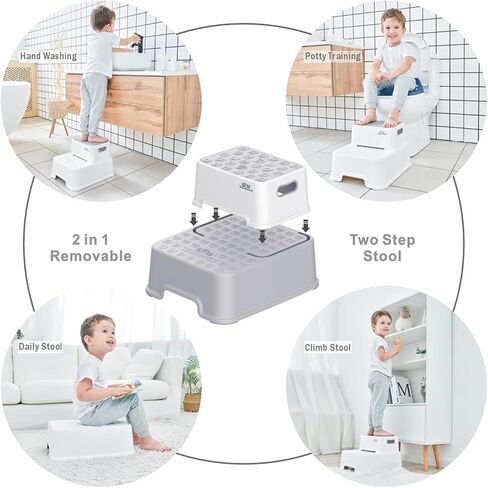 BlueSnail Double up Step Stool for Kids, Anti-Slip Sturdy Toddler Two Step Stool for Bathroom, Kitchen and Toilet Potty Training (White) in Kuwait