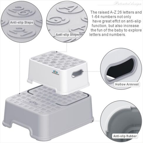 BlueSnail Double up Step Stool for Kids, Anti-Slip Sturdy Toddler Two Step Stool for Bathroom, Kitchen and Toilet Potty Training (White) in Kuwait