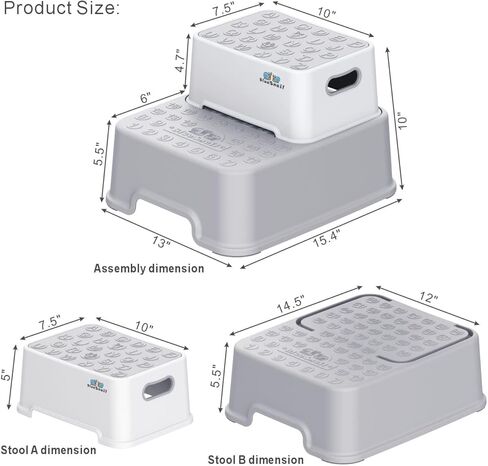 BlueSnail Double up Step Stool for Kids, Anti-Slip Sturdy Toddler Two Step Stool for Bathroom, Kitchen and Toilet Potty Training (White) in Kuwait