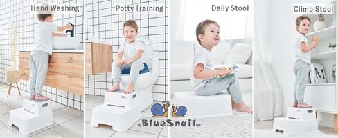 BlueSnail Double up Step Stool for Kids, Anti-Slip Sturdy Toddler Two Step Stool for Bathroom, Kitchen and Toilet Potty Training (White) in Kuwait
