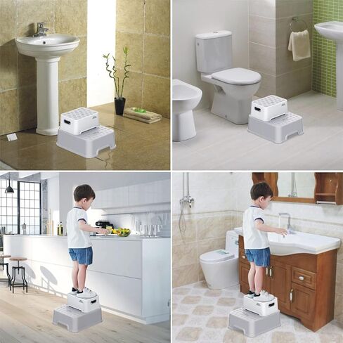 BlueSnail Double up Step Stool for Kids, Anti-Slip Sturdy Toddler Two Step Stool for Bathroom, Kitchen and Toilet Potty Training (White) in Kuwait