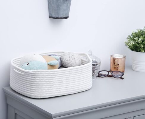 Woven Cotton Rope Storage Basket, Cube Changing Table Organizer for Closet Towels, Baby Nursery Bin, Small Dog Cat Toy Box, Gift Baskets empty Blue in Kuwait