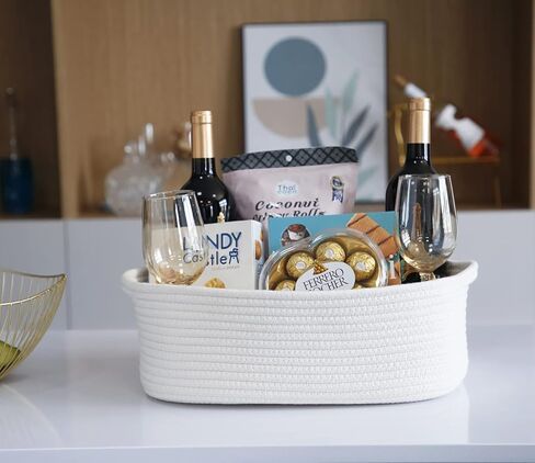 Woven Cotton Rope Storage Basket, Cube Changing Table Organizer for Closet Towels, Baby Nursery Bin, Small Dog Cat Toy Box, Gift Baskets empty Blue in Kuwait