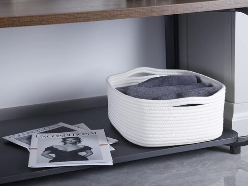 Woven Cotton Rope Storage Basket, Cube Changing Table Organizer for Closet Towels, Baby Nursery Bin, Small Dog Cat Toy Box, Gift Baskets empty Blue in Kuwait
