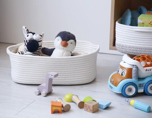 Woven Cotton Rope Storage Basket, Cube Changing Table Organizer for Closet Towels, Baby Nursery Bin, Small Dog Cat Toy Box, Gift Baskets empty Blue in Kuwait