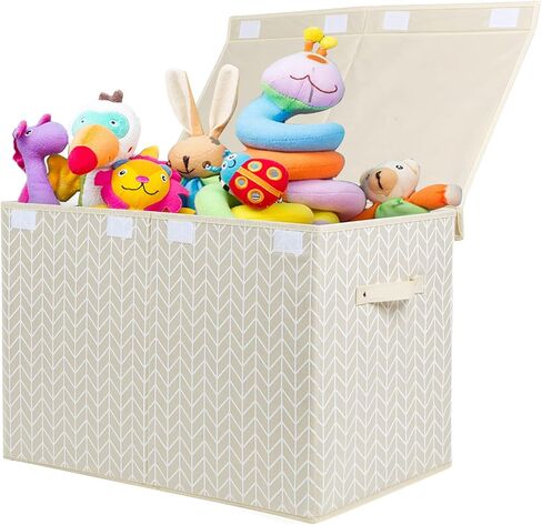 Large Toy Storage Box Chest with Lid, Sturdy Toys Boxes Bin Organizer Baskets for Kids, Girls, Boys, Living Room, Nursery, Bedroom, Playroom 25"x13" x16" (Beige) in Kuwait