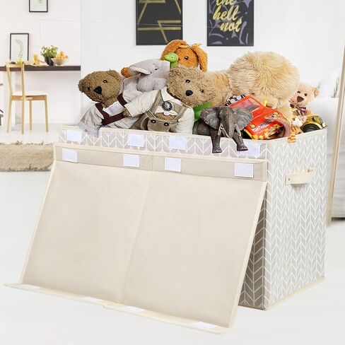 Large Toy Storage Box Chest with Lid, Sturdy Toys Boxes Bin Organizer Baskets for Kids, Girls, Boys, Living Room, Nursery, Bedroom, Playroom 25"x13" x16" (Beige) in Kuwait