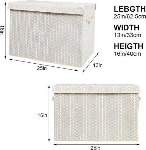 Large Toy Storage Box Chest with Lid, Sturdy Toys Boxes Bin Organizer Baskets for Kids, Girls, Boys, Living Room, Nursery, Bedroom, Playroom 25"x13" x16" (Beige) in Kuwait