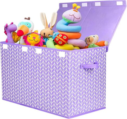 Large Toy Storage Box Chest with Lid, Sturdy Toys Boxes Bin Organizer Baskets for Kids, Girls, Boys, Living Room, Nursery, Bedroom, Playroom 25"x13" x16" (Beige) in Kuwait